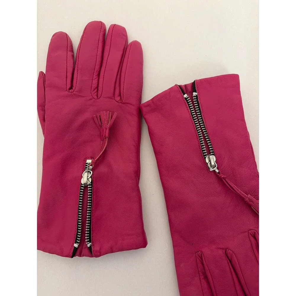 Merona Leather Gloves Women Small Pink Good Zipper Tassel Pig Suede Winter‎
